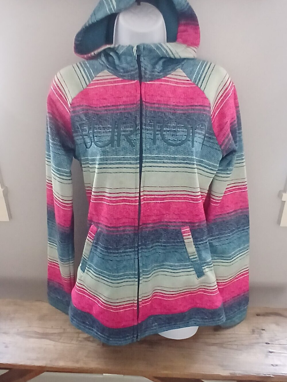 Burton WB Peak Zip Striped Cool Weather Hoodie Spell-Out Pockets Size MEDIUM - Picture 1 of 10